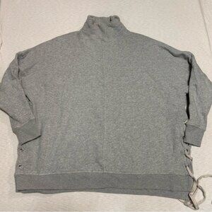Free People Gray Sweatshirt Split Sides Tie Up Women’s Size Small Oversized FLAW